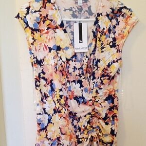 Brand New NINE WEST Multi Floral Surplice Cap Sleeve Blouse
